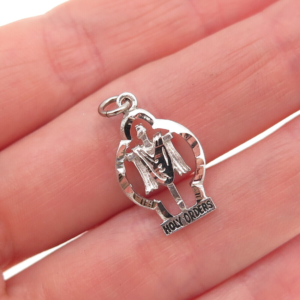 925 Sterling Silver Vintage Holy Orders Cross Mini Charm Pendant